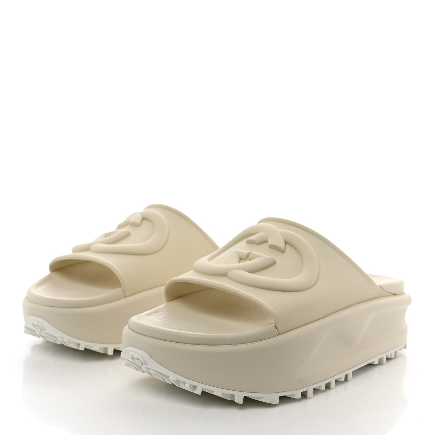 Soft Rubber Womens Interlocking G Platform 42mm Slide Sandals 36 Off White