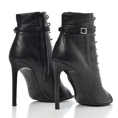 Saint Laurent Calfskin Fake Cocco Jane 105 Peep Toe Ankle Boots 38 Black 4 of 11