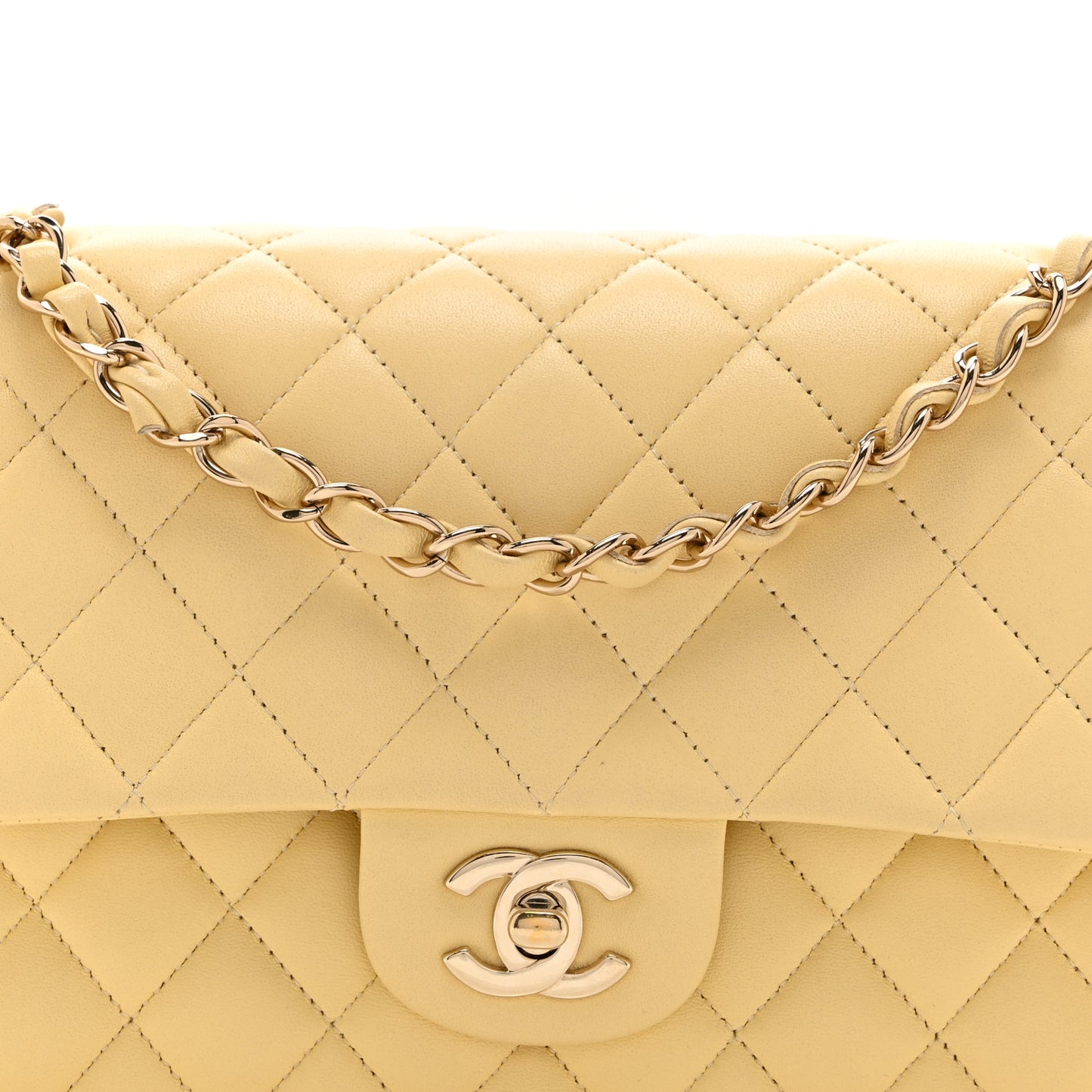 Lambskin Quilted Medium Double Flap Yellow