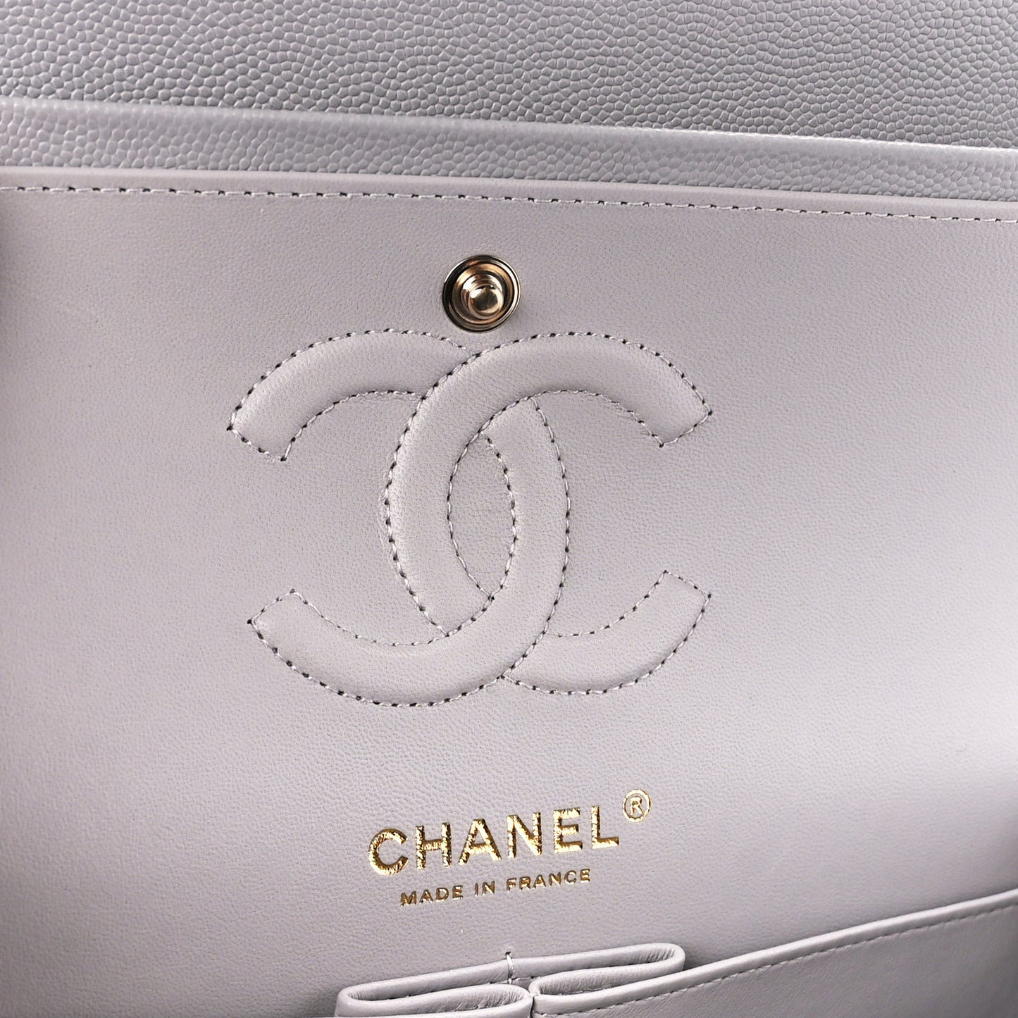 Caviar Quilted Small Double Flap Grey