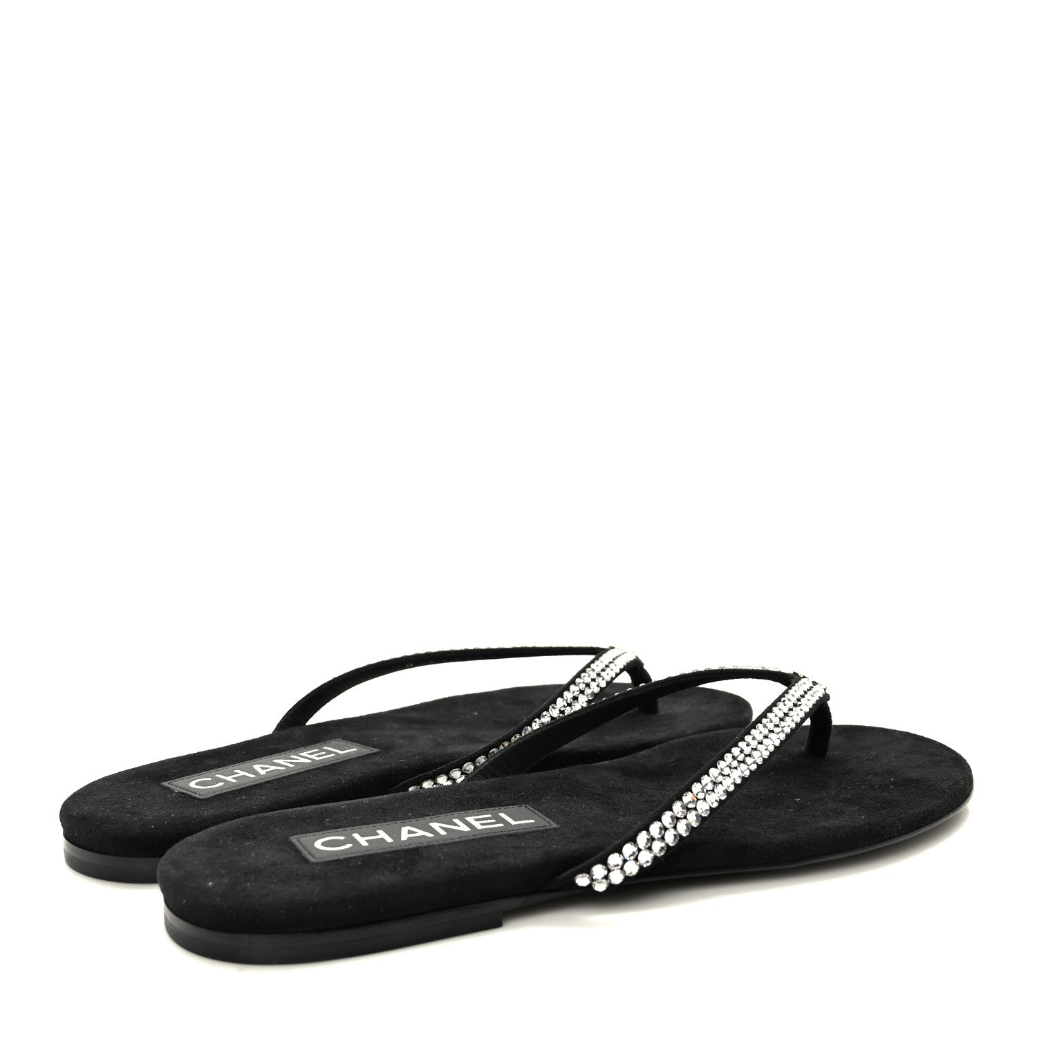 Chanel Suede Kidskin Strass CC Thong Sandals 38.5 Black 4 of 8