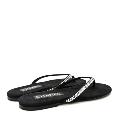 Chanel Suede Kidskin Strass CC Thong Sandals 38.5 Black 4 of 8