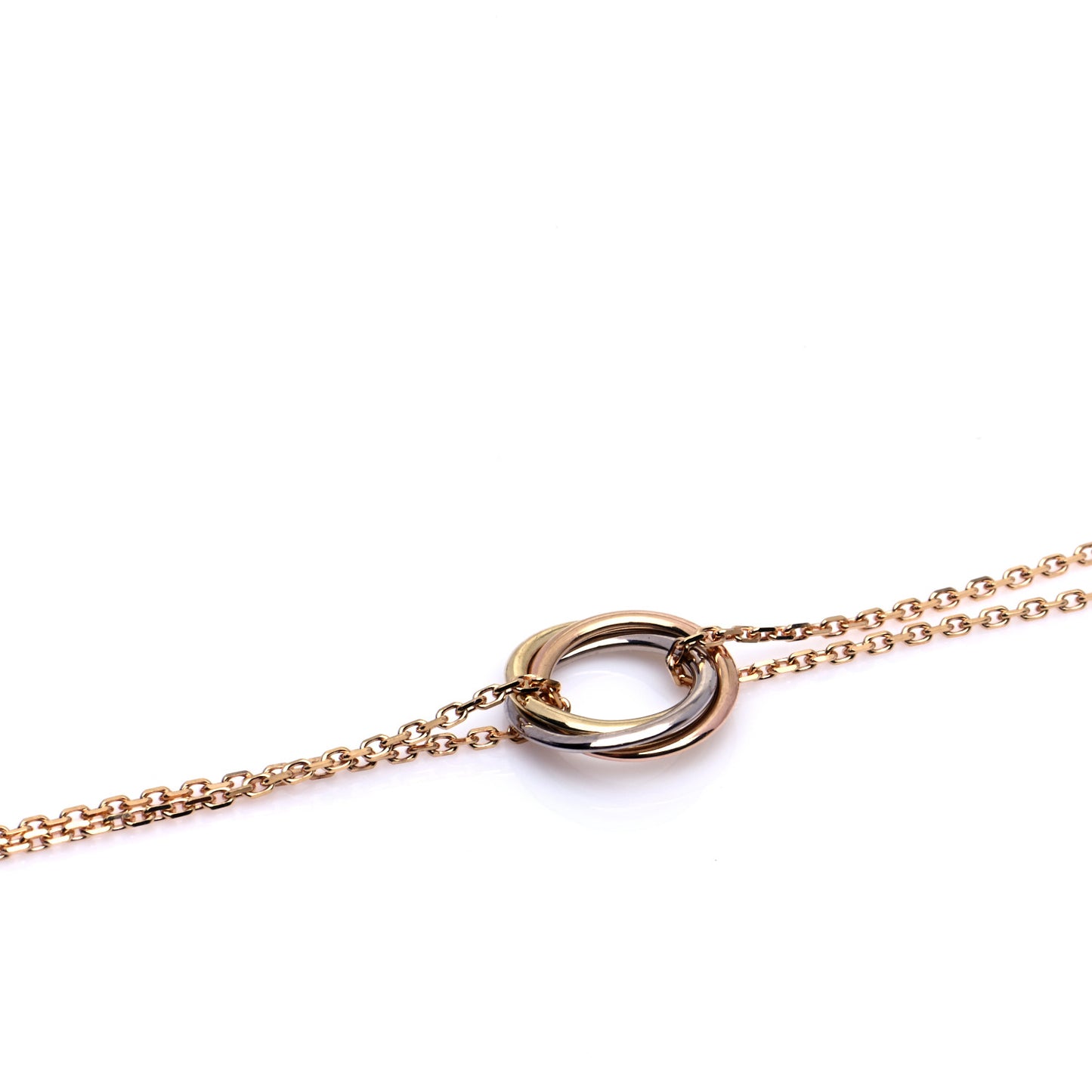 18K Pink Yellow White Gold Trinity Double Chain Pendant Necklace