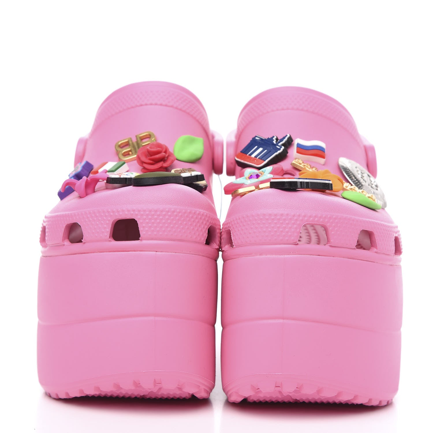 Balenciaga X CROCS Rubber Textured Womens Platform Sandals 38 Rose Bonbon 2 of 8