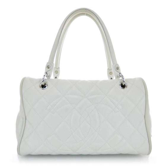 Caviar Quilted Large Timeless Bowler White