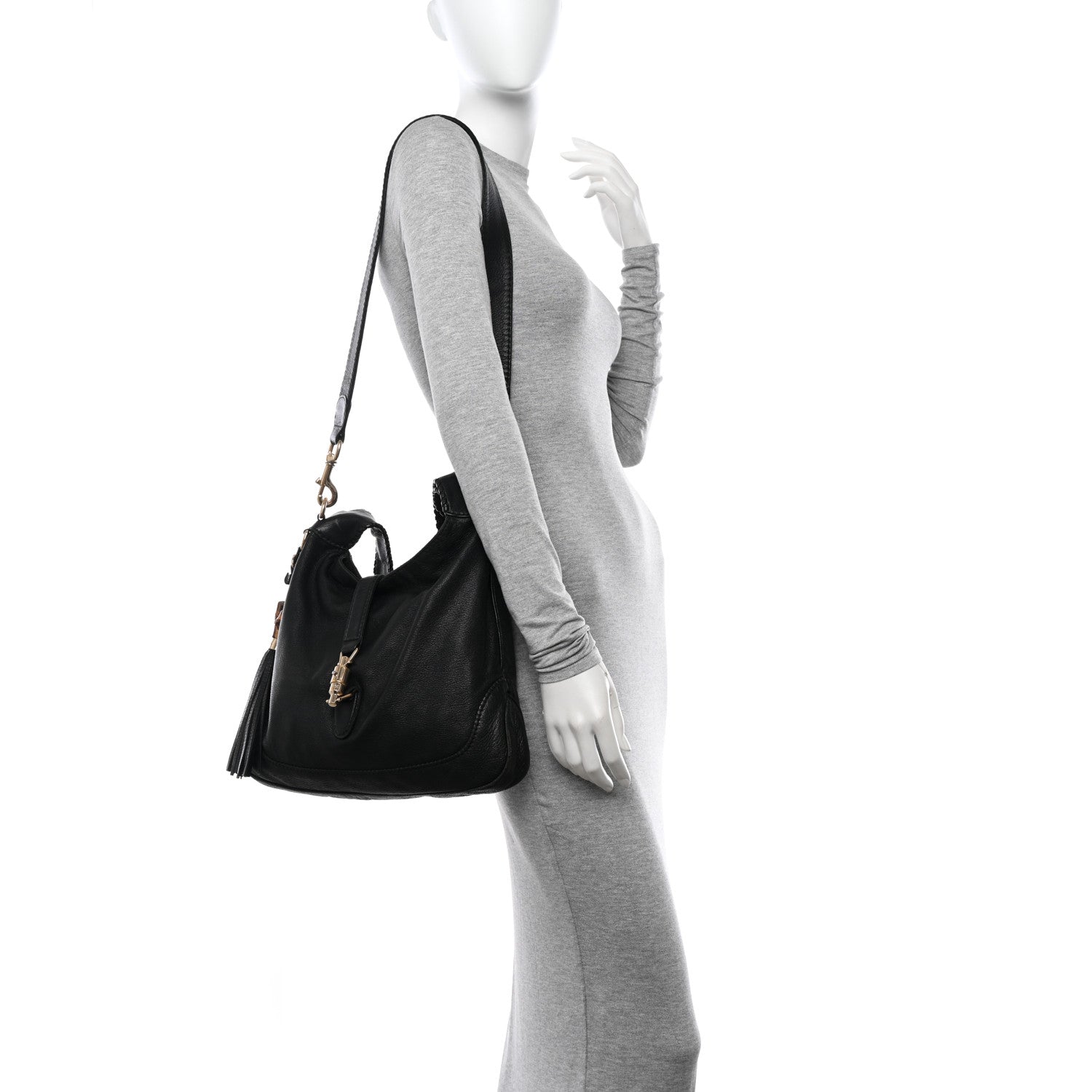Gucci Pebbled Calfskin Medium New Jackie Shoulder Bag Black 2 of 14