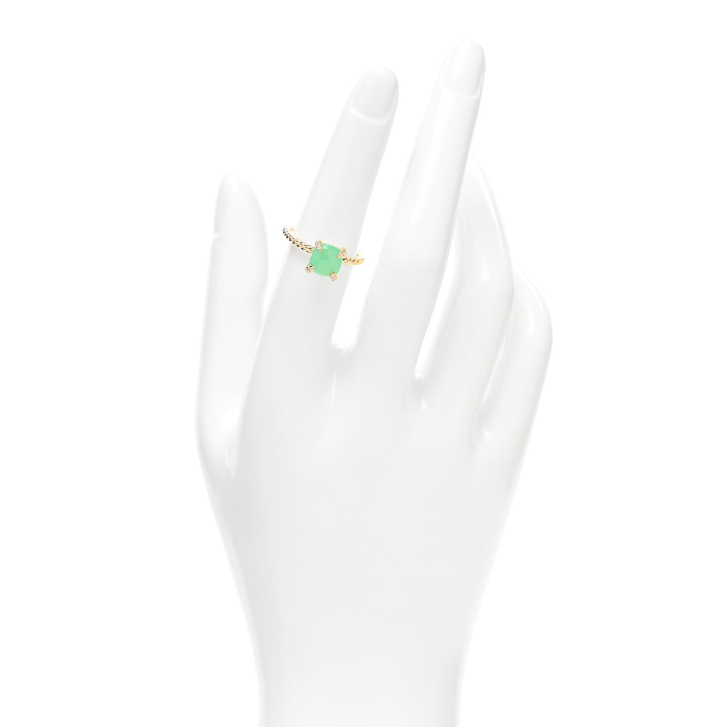 18K Yellow Gold Diamond Chrysoprase 7mm Chatelaine Ring 51 5.75