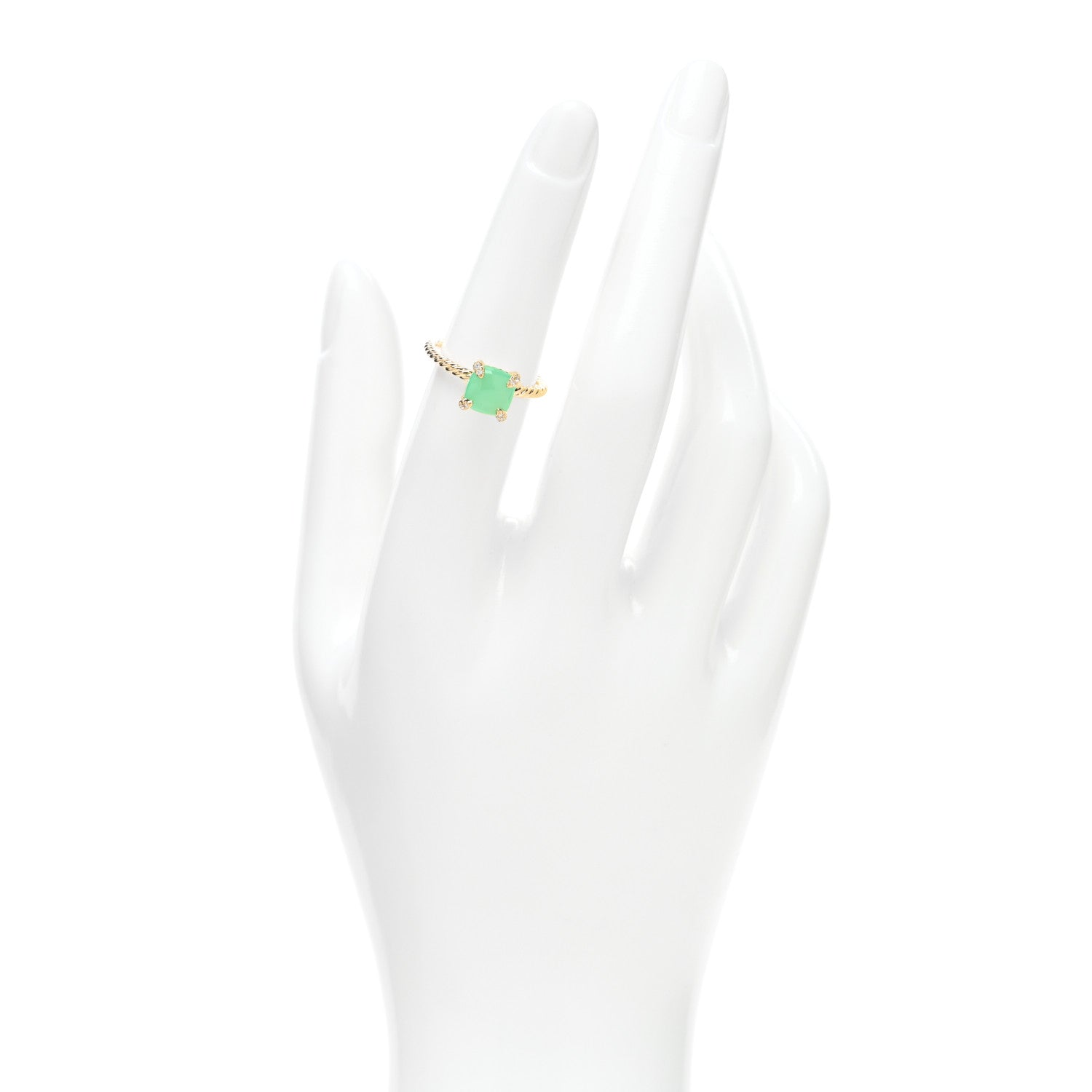 David Yurman 18K Yellow Gold Diamond Chrysoprase 7mm Chatelaine Ring 51 5.75 2 of 4