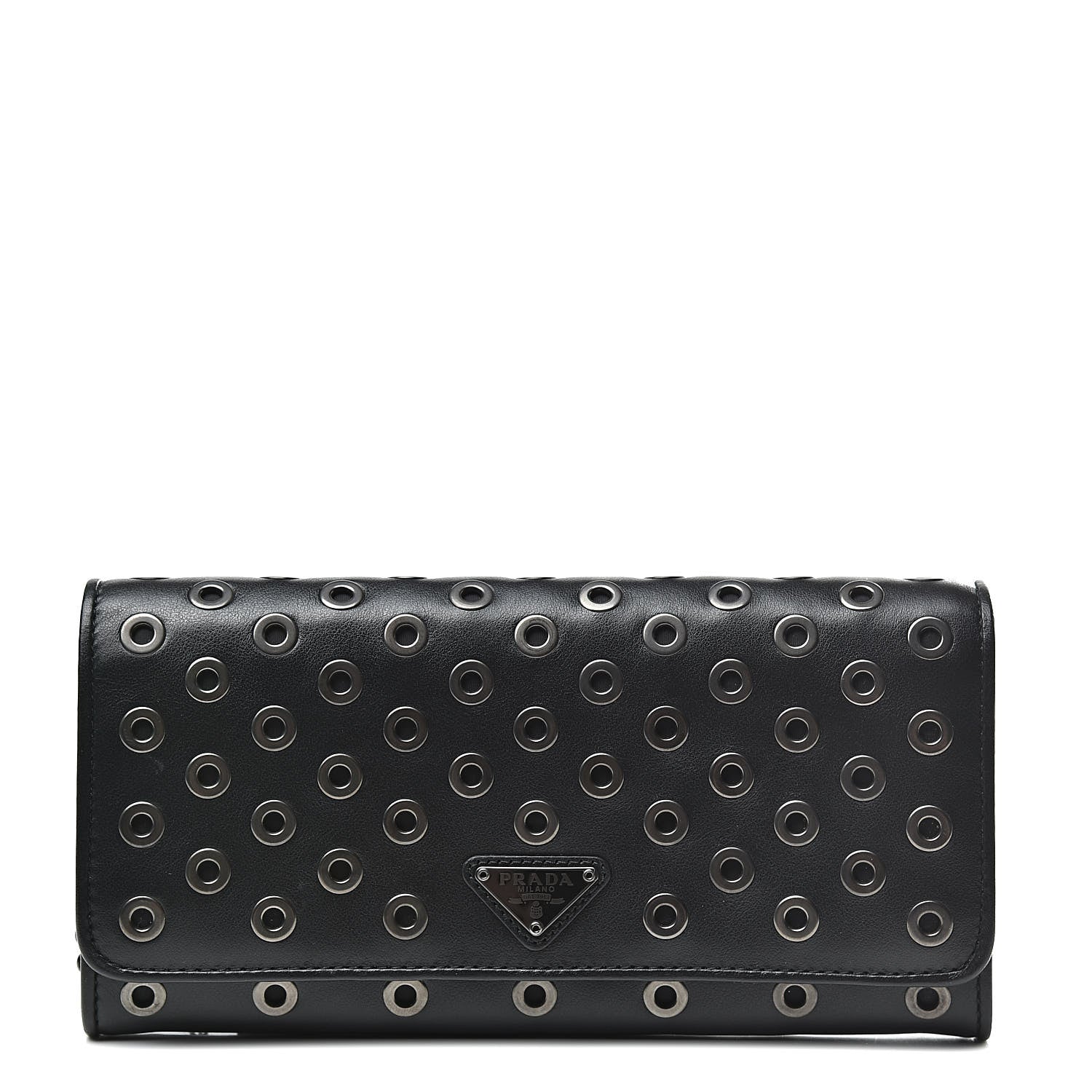 Prada Soft Calf Grommet Continental Flap Black Fuoco 1 of 8