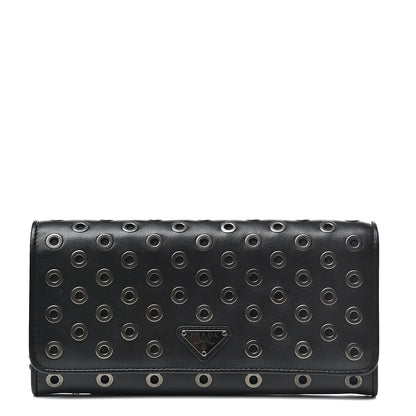 Prada Soft Calf Grommet Continental Flap Black Fuoco 1 of 8