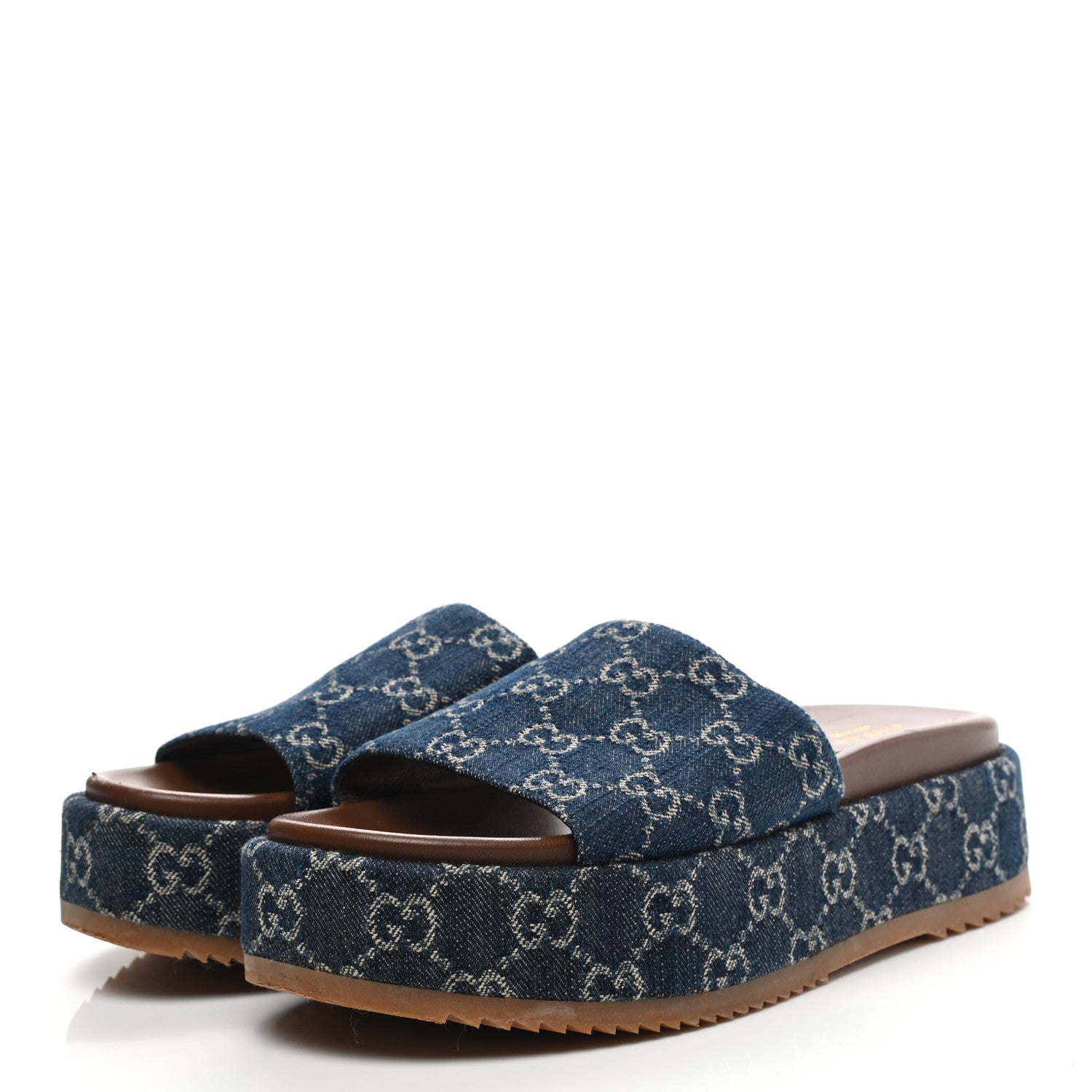 Gucci New Denim GG Monogram Angelina Platform 55mm Slide Sandals 39.5 Blue Tea 3 of 12