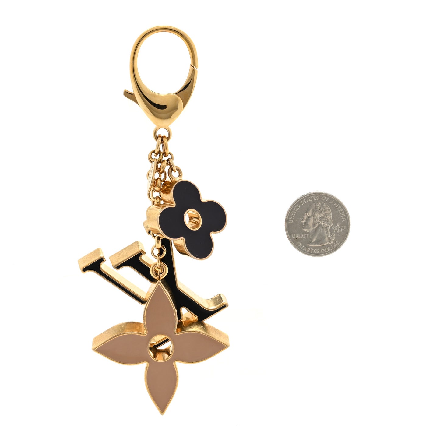 Metal Enamel Fleur De Monogram Bag Charm Dore