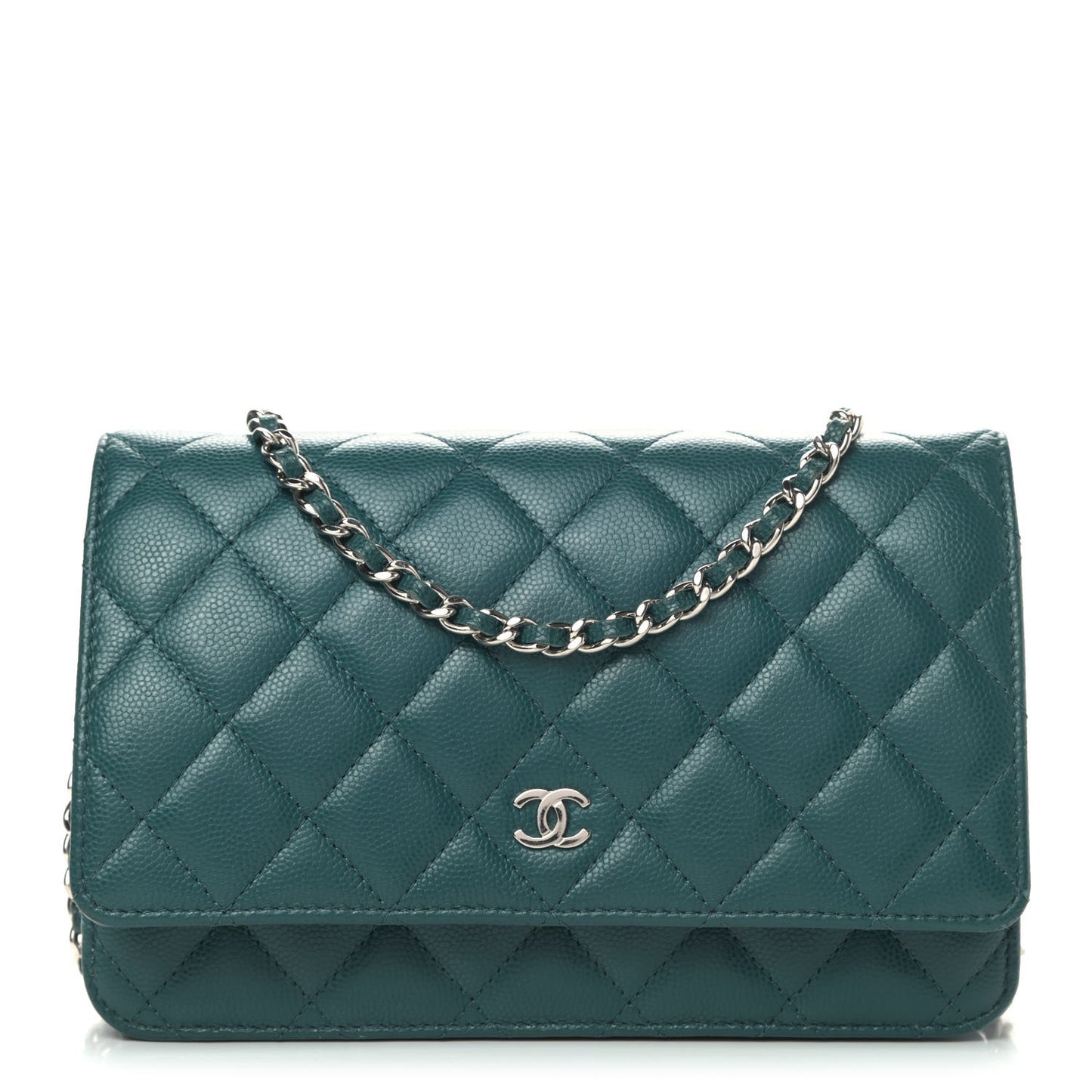 Caviar Quilted Wallet On Chain WOC Dark Turquoise