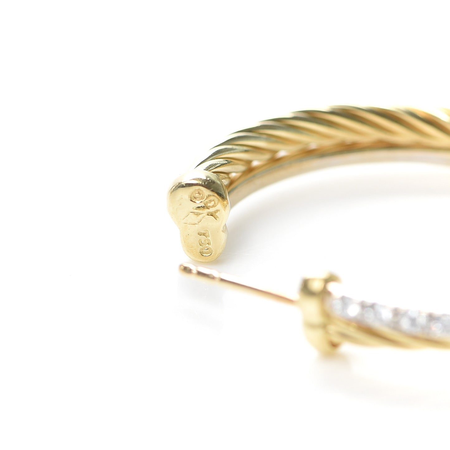 18K Yellow Gold Diamond Crossover Medium Hoop Earrings