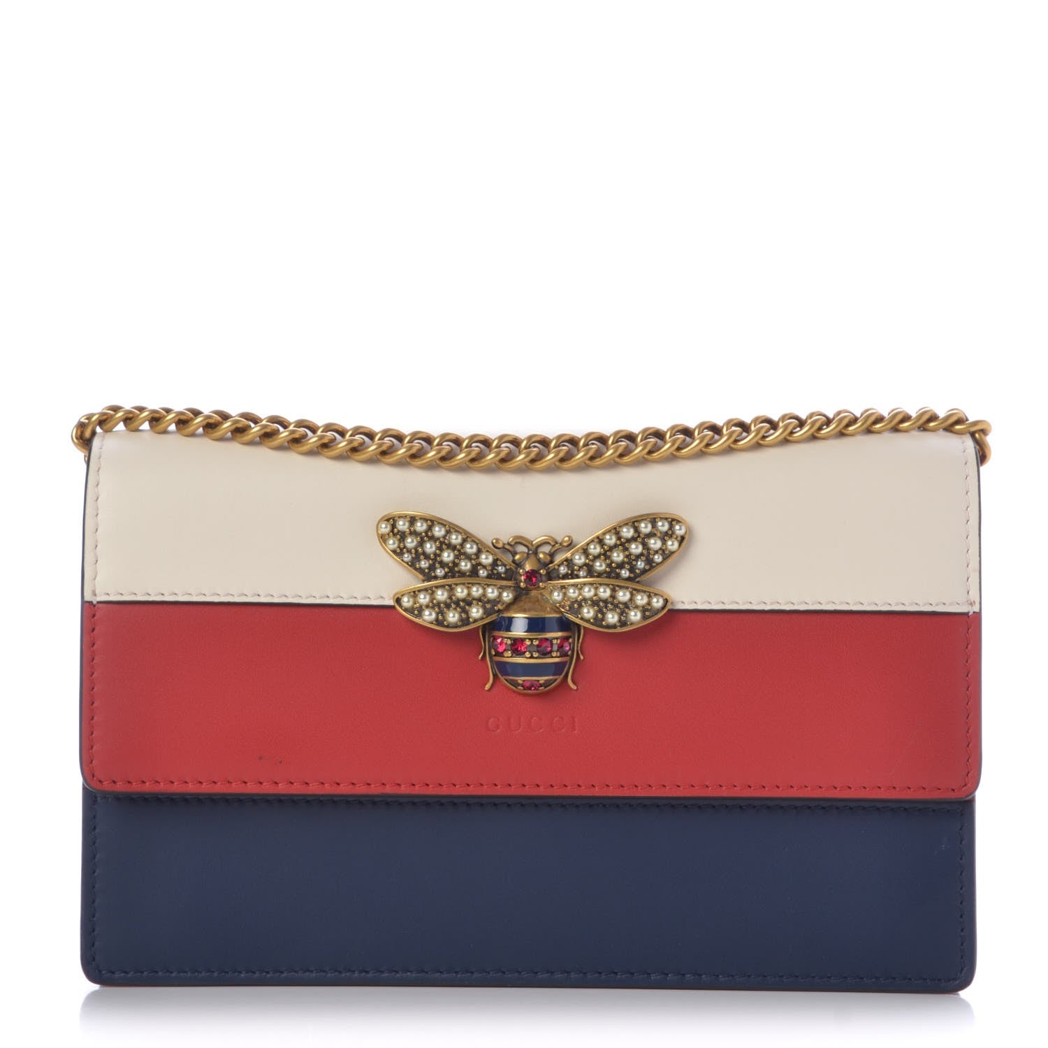 Gucci Calfskin Queen Margaret Chain Wallet Blue Agata Hibiscus Red Mystic White 1 of 6