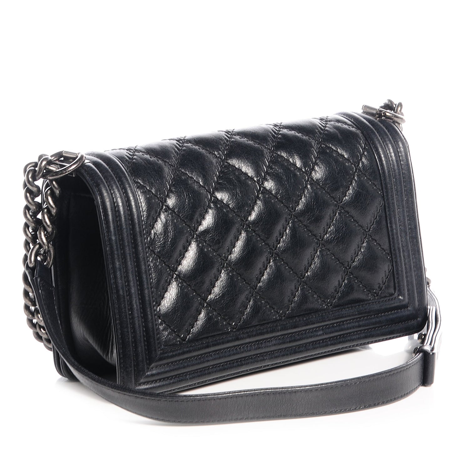 Calfskin Double Stitch Medium Boy Flap Black