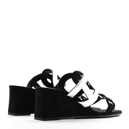 Hermes Metallic Nappa Suede Goatskin Figari 55 Sandals 38 Black Argent 4 of 8