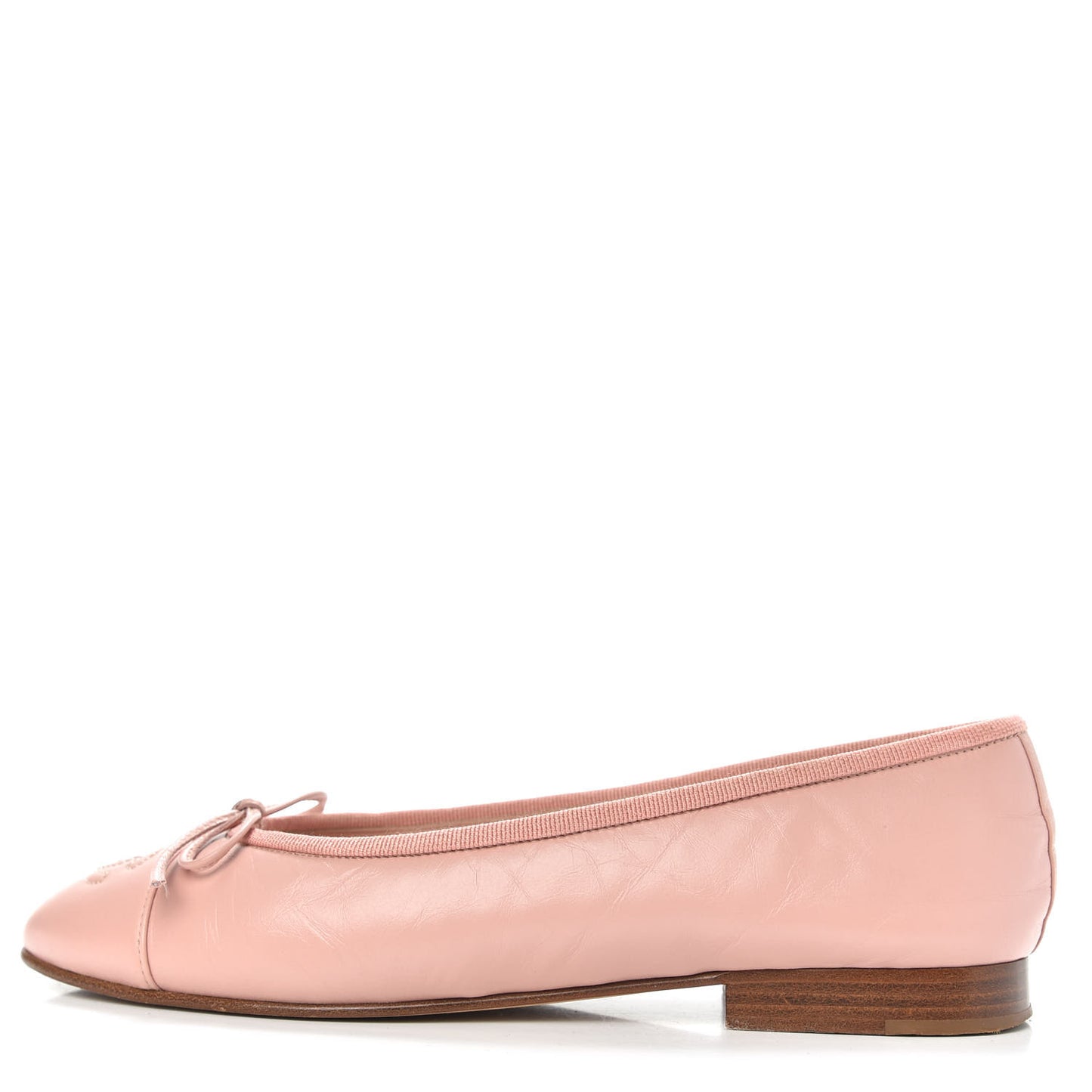 Crumpled Calfskin Cap Toe CC Ballerina Flats 36 Powder Pink