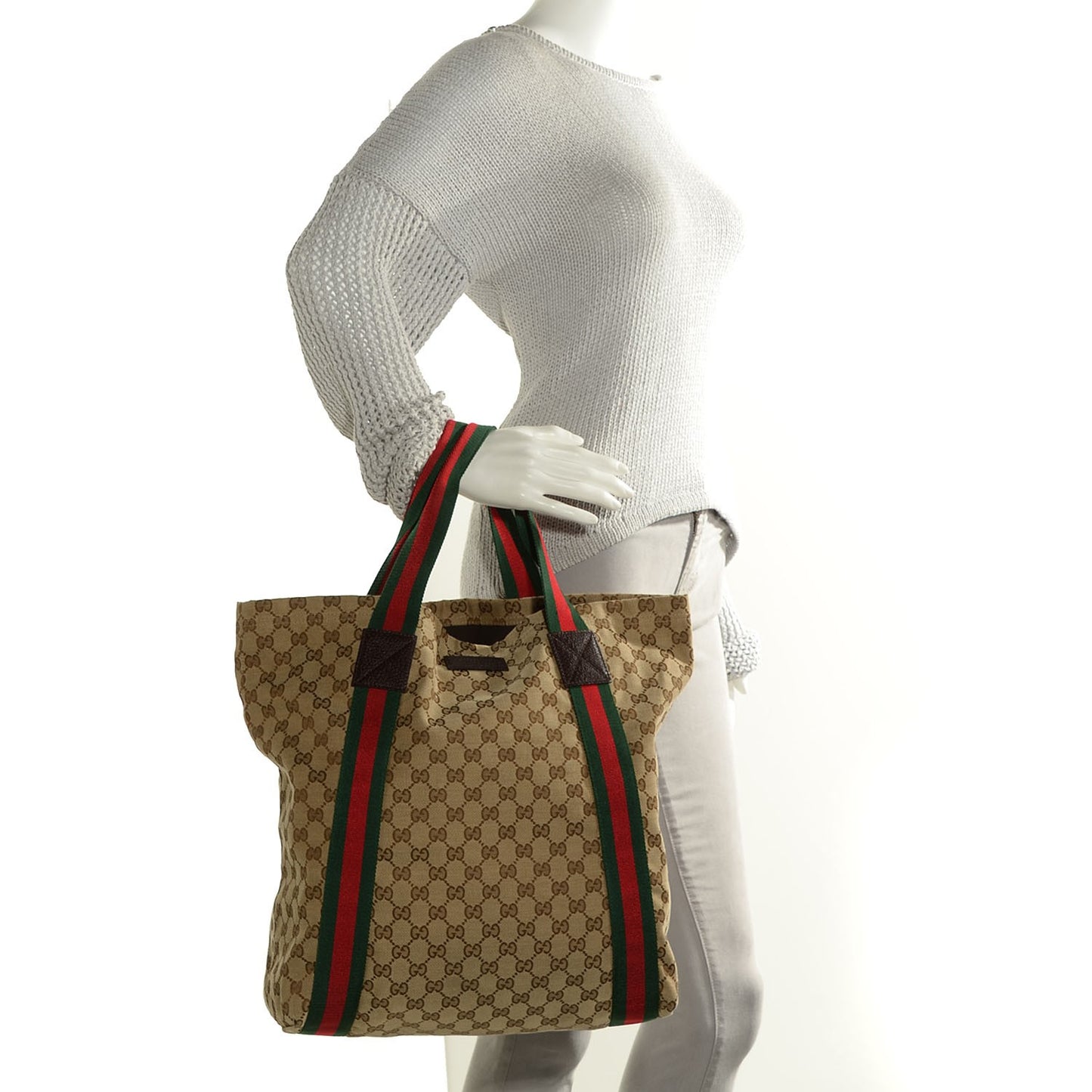 GG Monogram Medium Web Handle Vertical Tote Bag Dark Brown