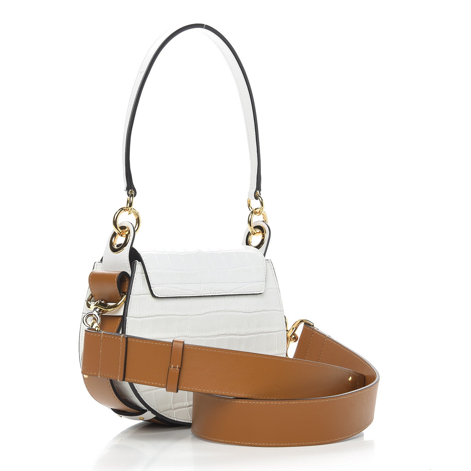 Chloe Calfskin Crocodile Embossed Small Tess Bag Brilliant White 2 of 8