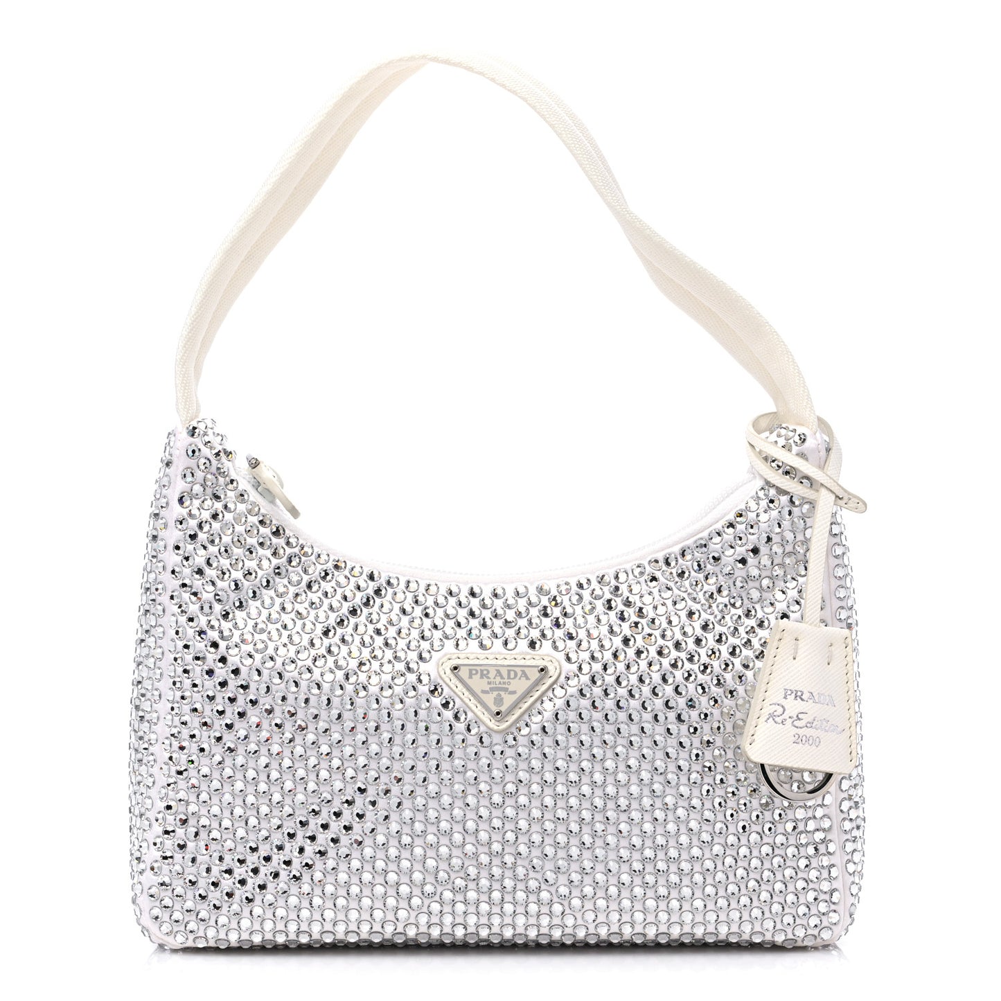 Satin Crystal Mini Re-Edition 2000 Bag White