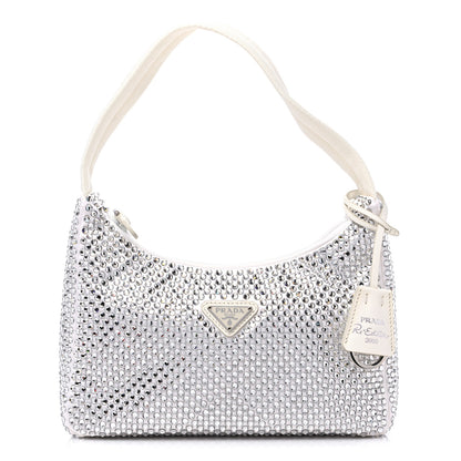 Prada Satin Crystal Mini Re-Edition 2000 Bag White 1 of 8