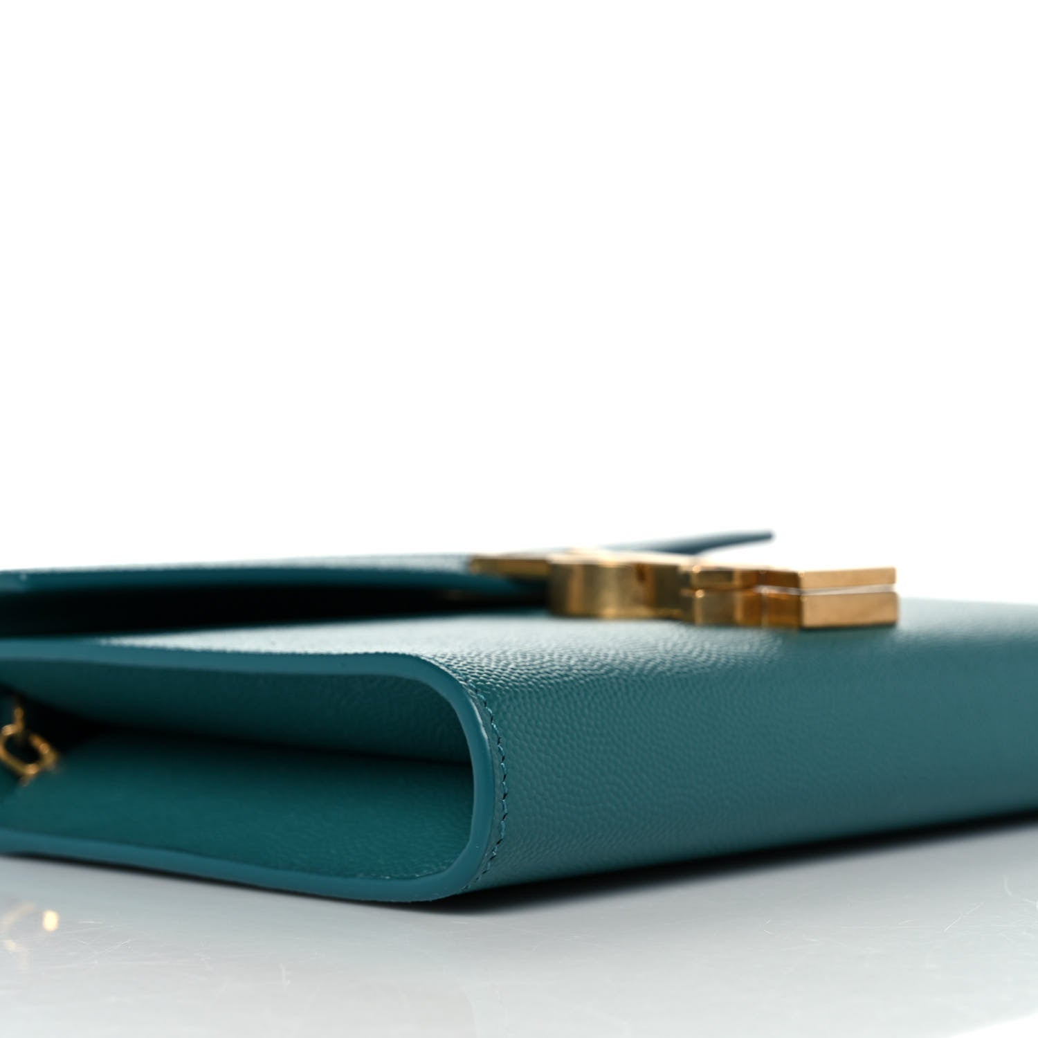 Saint Laurent Grain De Poudre Monogram Cassandra Chain Wallet Teal 7 of 9