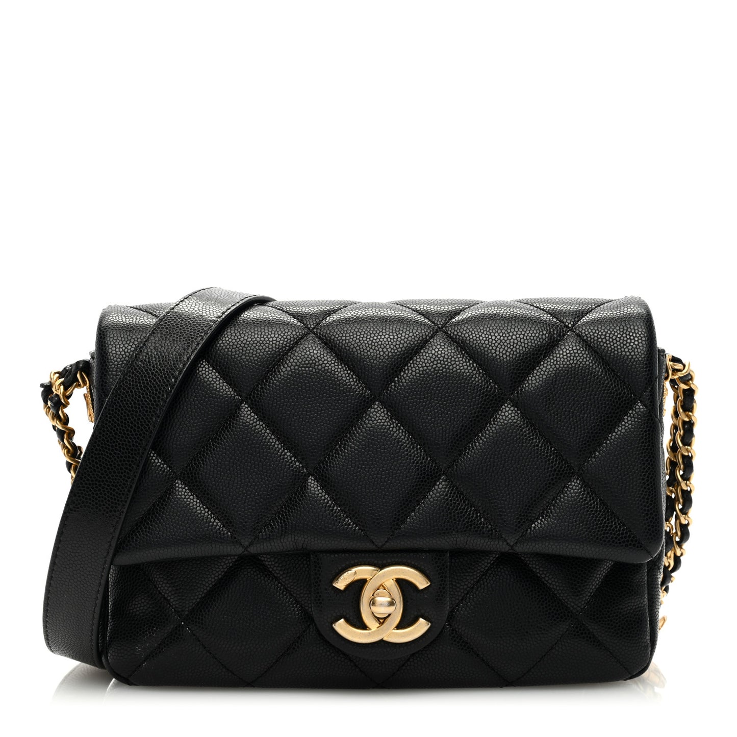 Caviar Quilted Small Twist Your Buttons Flap Black