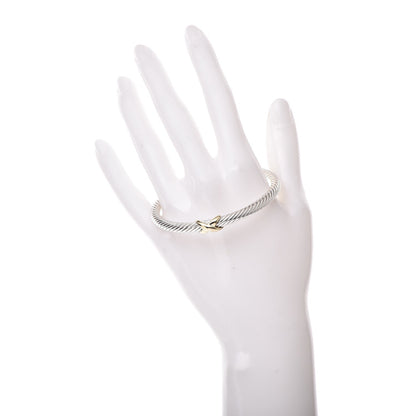 David Yurman Sterling Silver 14K Yellow Gold 5mm X Station Cable Bracelet 2 of 4