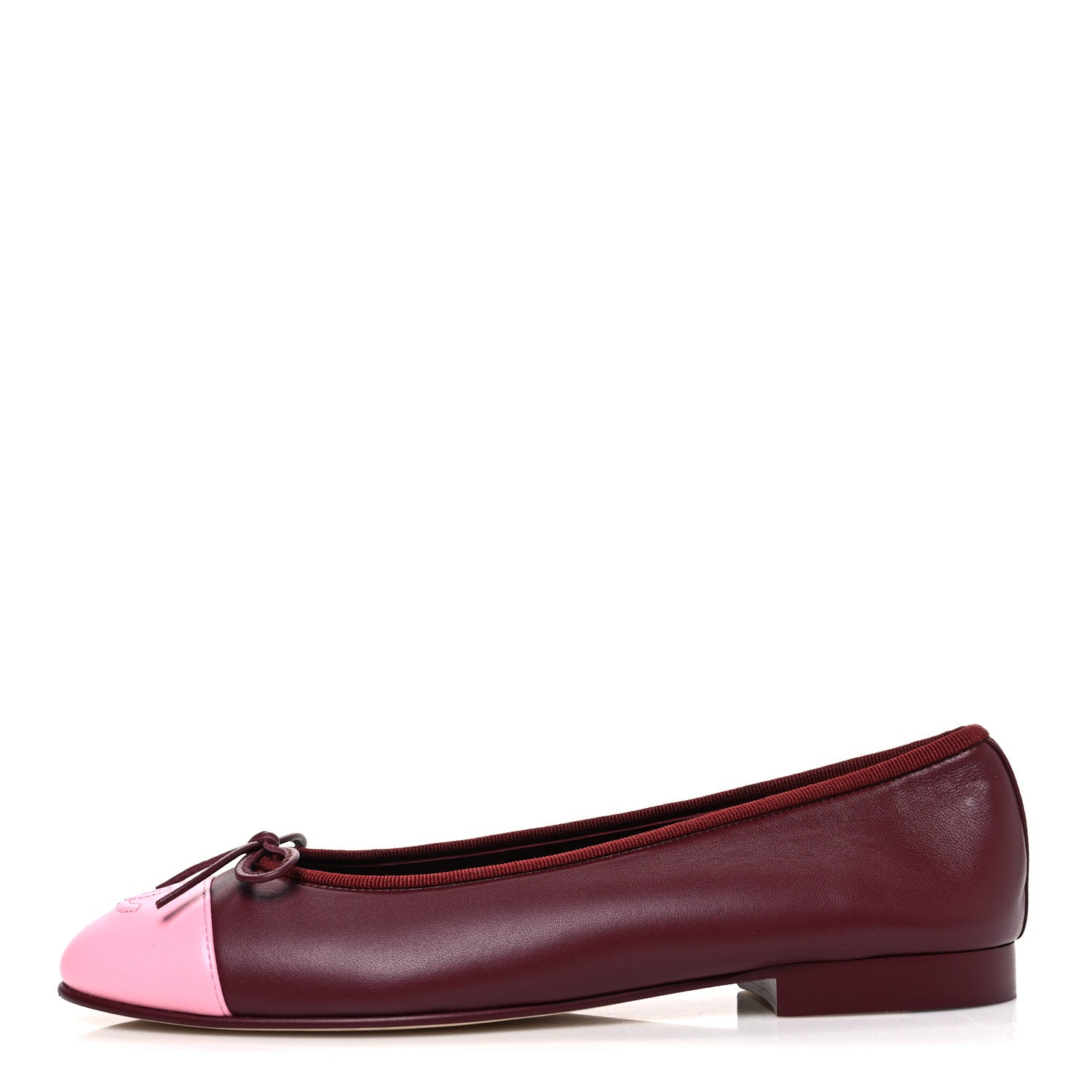 Chanel Lambskin Cap Toe CC Ballerina Flats 38.5 Burgundy Pink 1 of 11