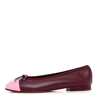 Chanel Lambskin Cap Toe CC Ballerina Flats 38.5 Burgundy Pink 1 of 11