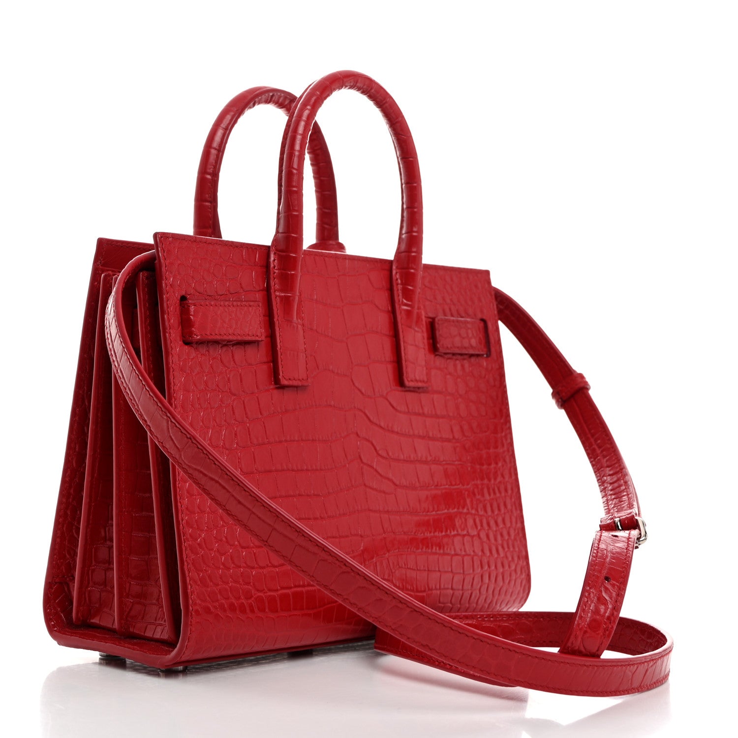 Saint Laurent Calfskin Crocodile Embossed Nano Sac De Jour Red 2 of 11