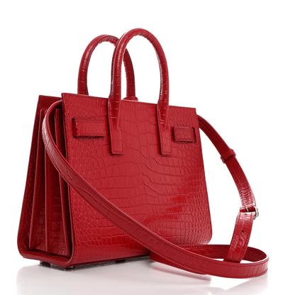 Saint Laurent Calfskin Crocodile Embossed Nano Sac De Jour Red 2 of 11