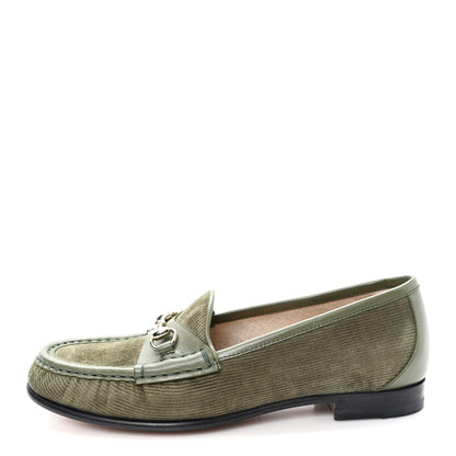 Gucci Corduroy Womens 1953 Horsebit Loafers 37.5 Sweet Military 1 of 9