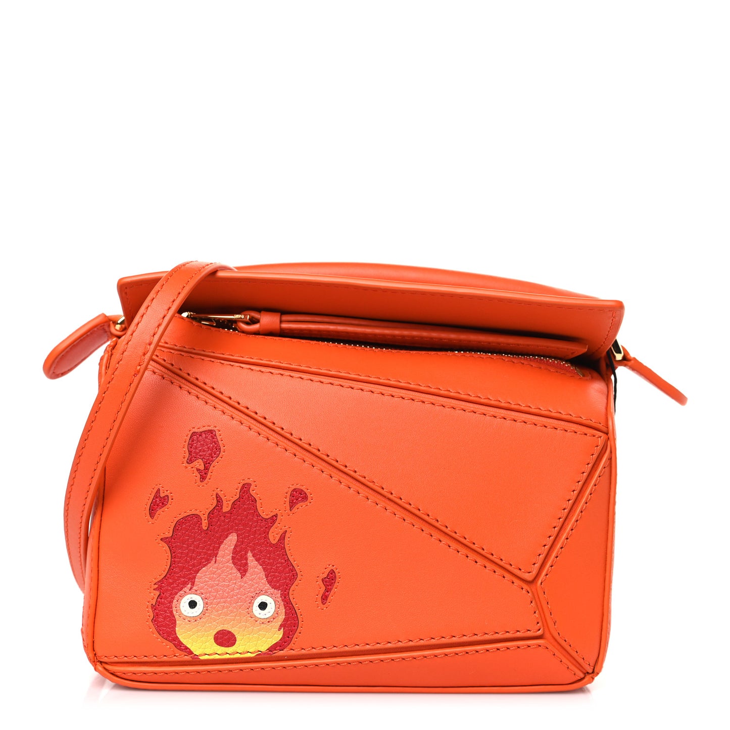 X HOWLS MOVING CASTLE Satin Calfskin Mini Calcifer Puzzle Orange