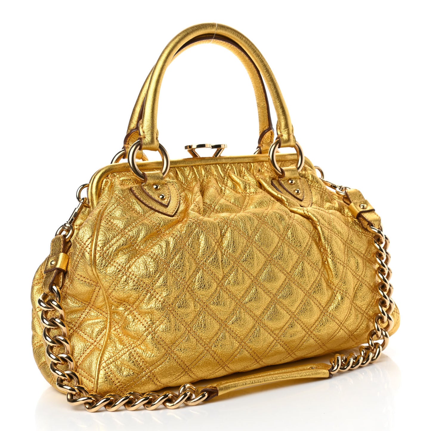 Metallic Calfskin Quilted Stam Gold