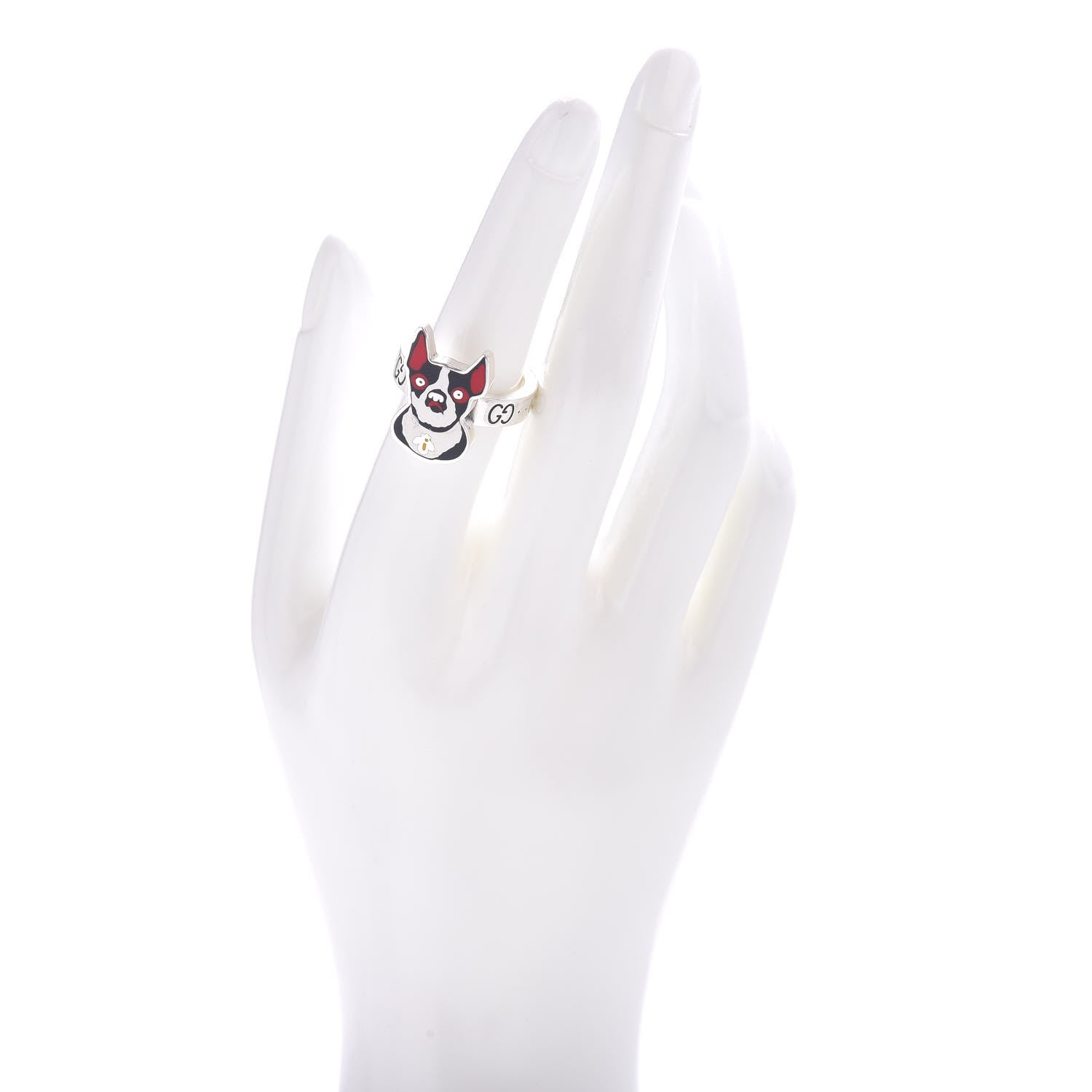 Gucci Sterling Silver Enamel Orso Ring 54 6.75 2 of 6
