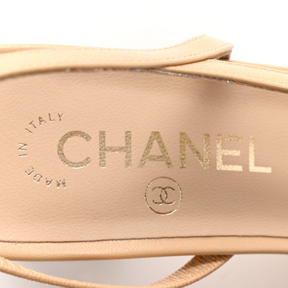 Chanel Goatskin Grosgrain Cap Toe CC Slingback Pumps 40 Beige Black 7 of 10