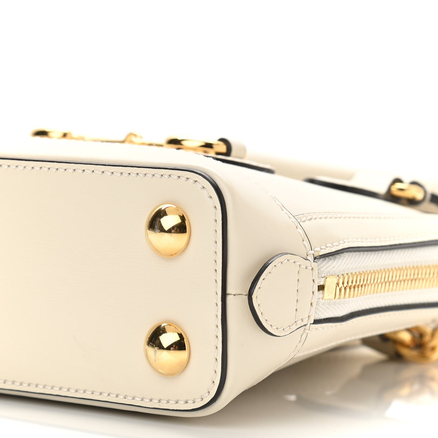 Boarded Plutone Calfskin Mini Horsebit 1955 Top Handle Bag Mystic White