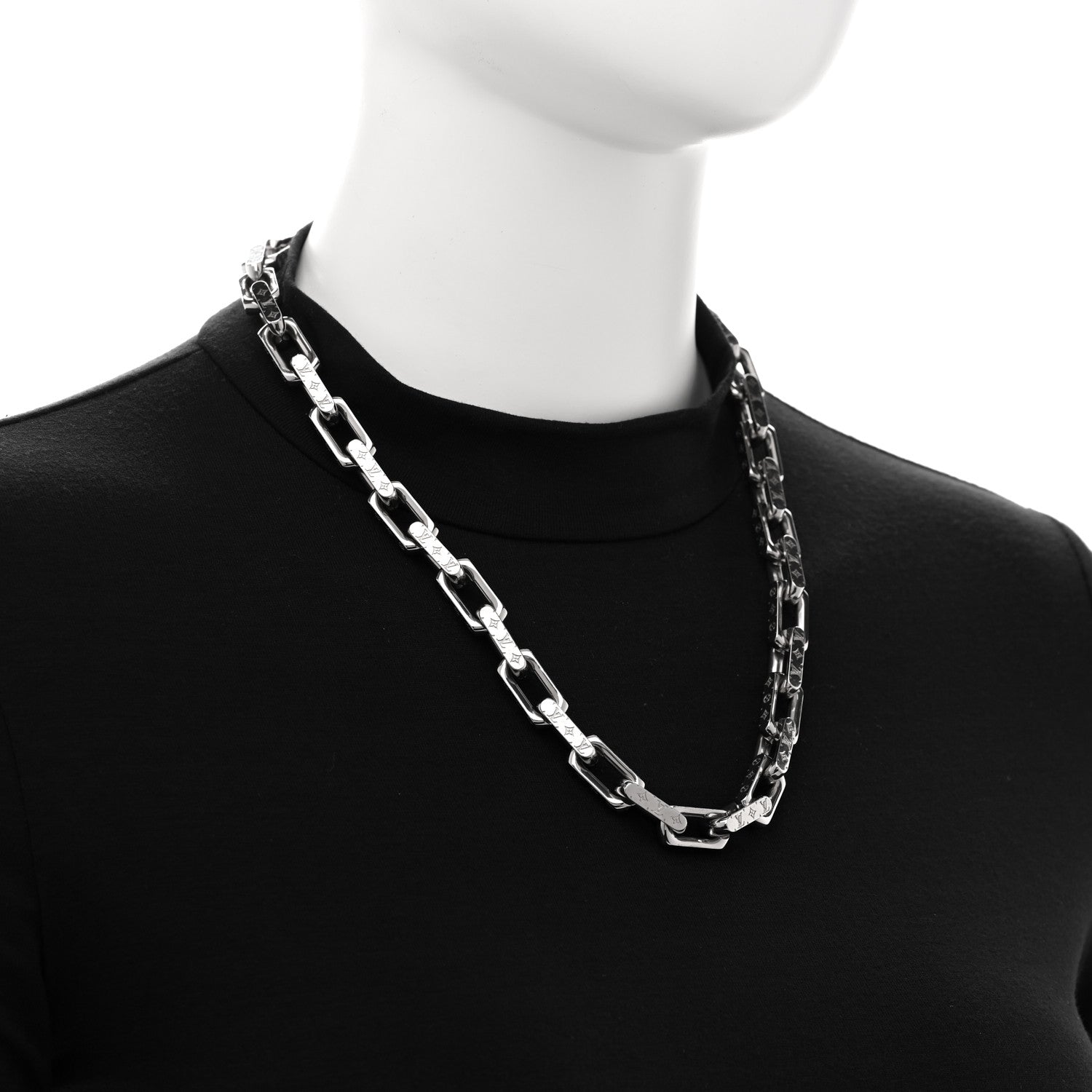 Louis Vuitton Monogram Chain Necklace Silver 2 of 5