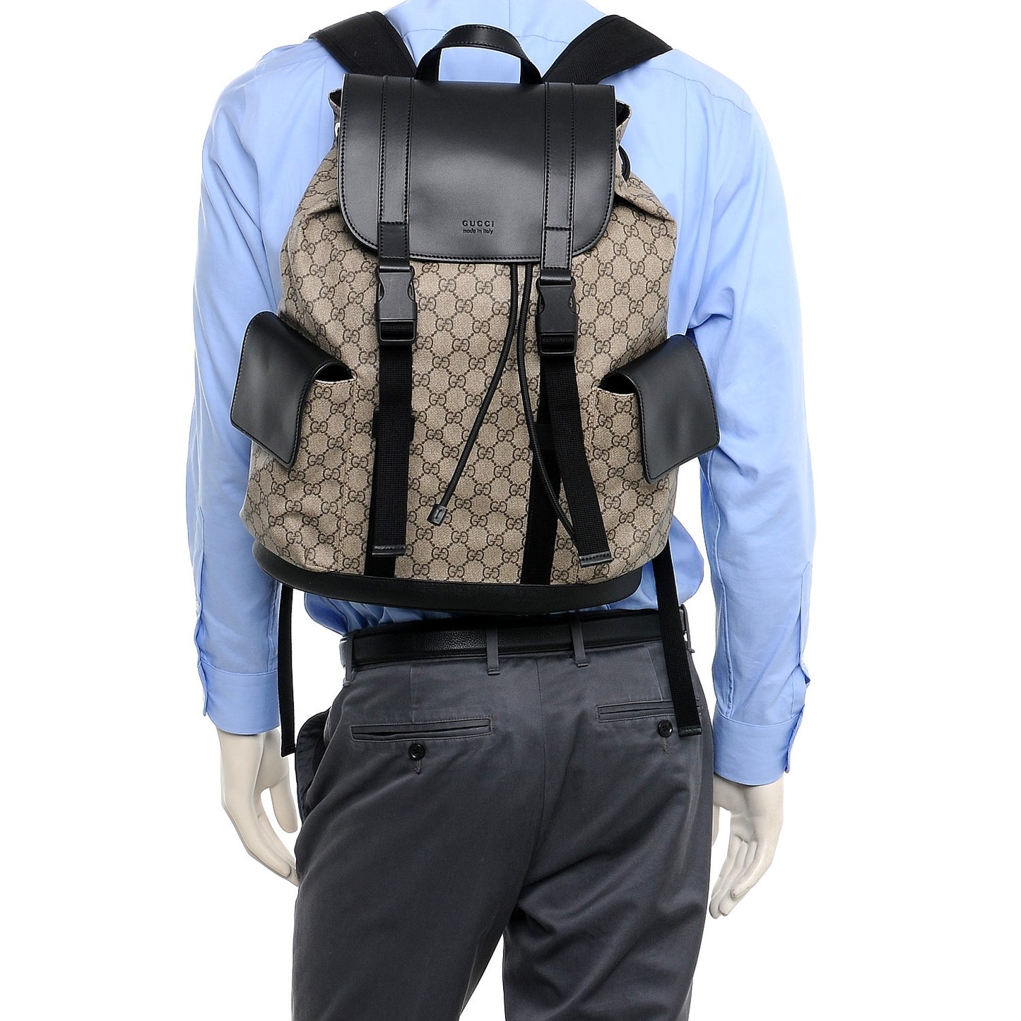 Soft GG Supreme Monogram Double Buckle Backpack Beige Black