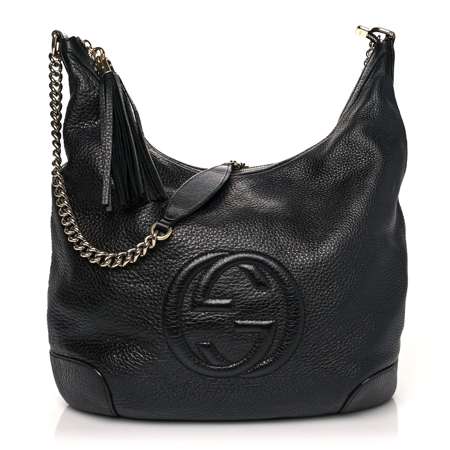 Pebbled Calfskin Medium Soho Chain Hobo Black
