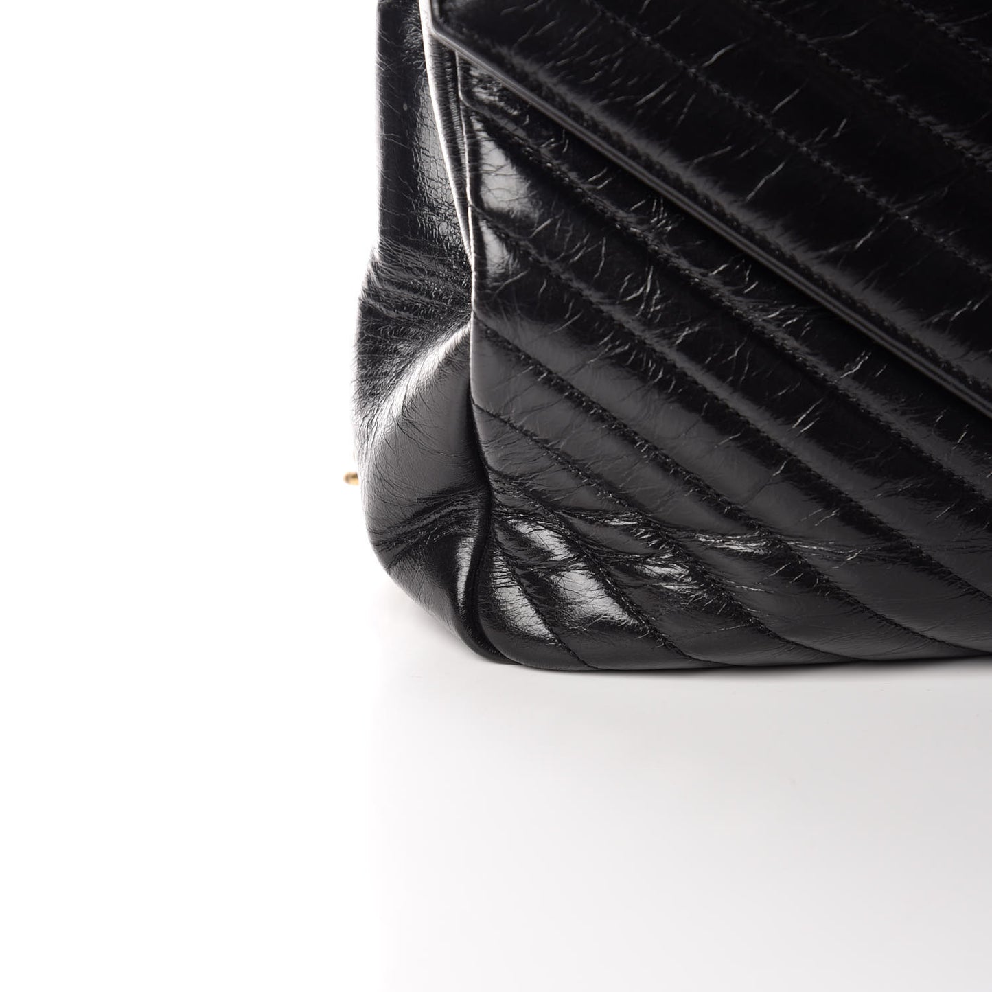 Cracked Shiny Calfskin Matelasse Chevron Monogram Large College Satchel Black