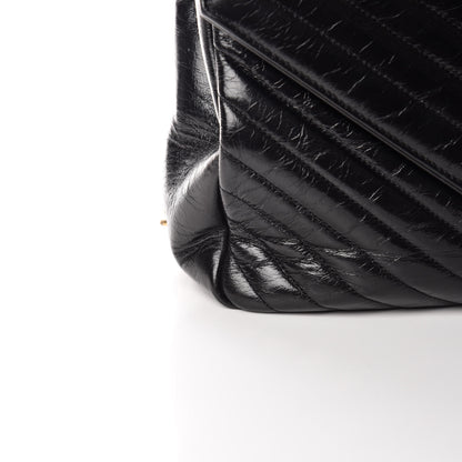 Saint Laurent Cracked Shiny Calfskin Matelasse Chevron Monogram Large College Satchel Black 11 of 12