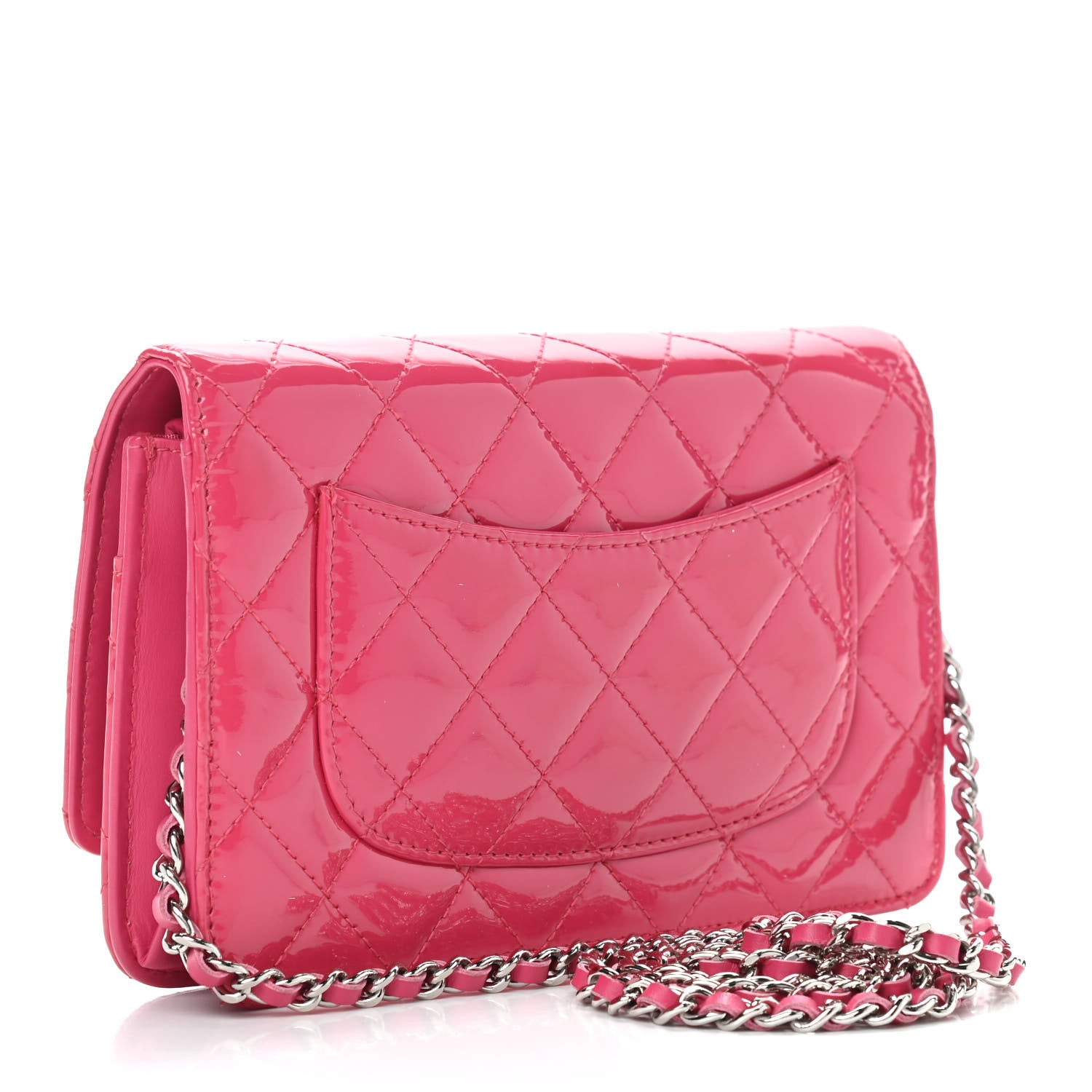 Chanel Patent Quilted Wallet On Chain WOC Fuchsia 3 of 11