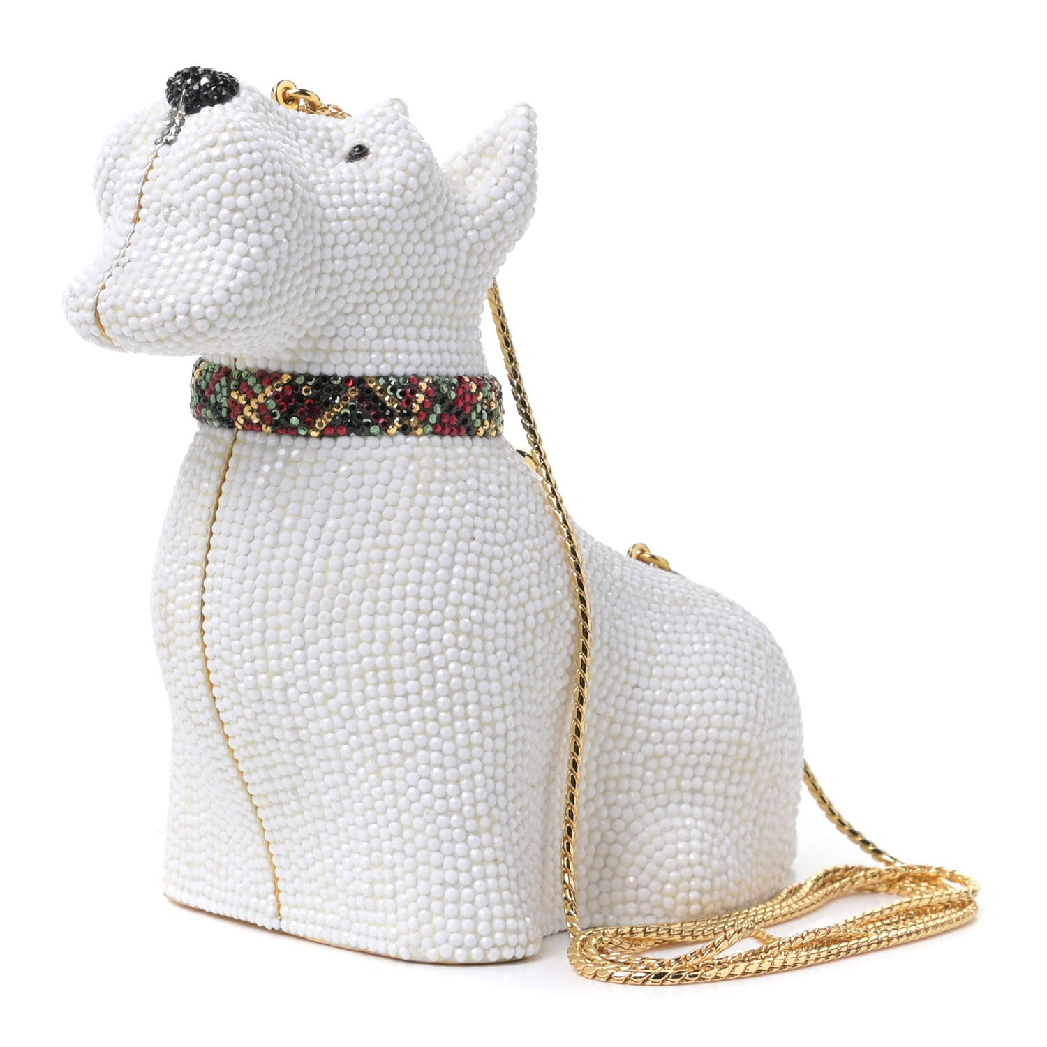 Judith Leiber Crystal Terrier Minaudiere Clutch White Gold 1 of 11