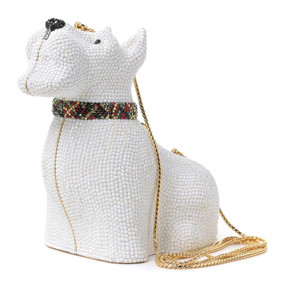 Judith Leiber Crystal Terrier Minaudiere Clutch White Gold 1 of 11