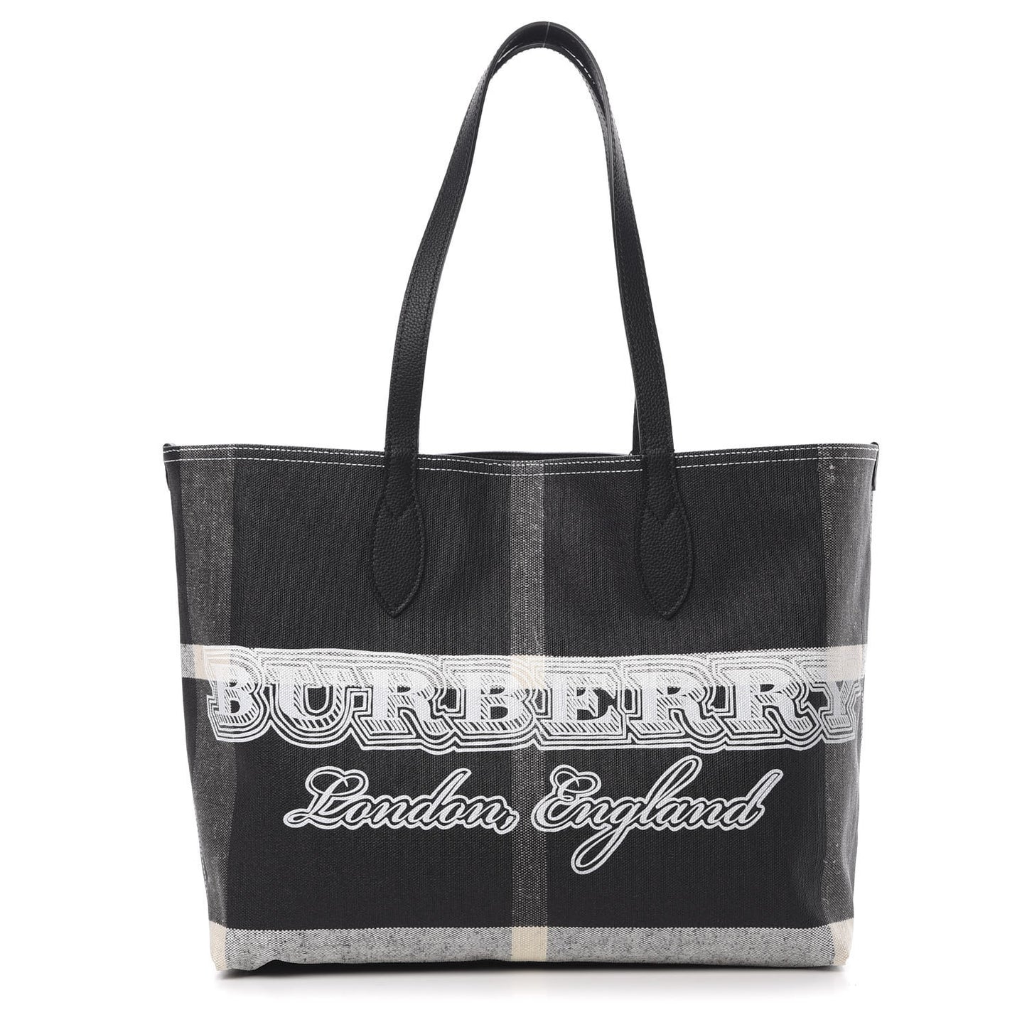Coated Canvas Mega Check Medium Doodle Tote Black White