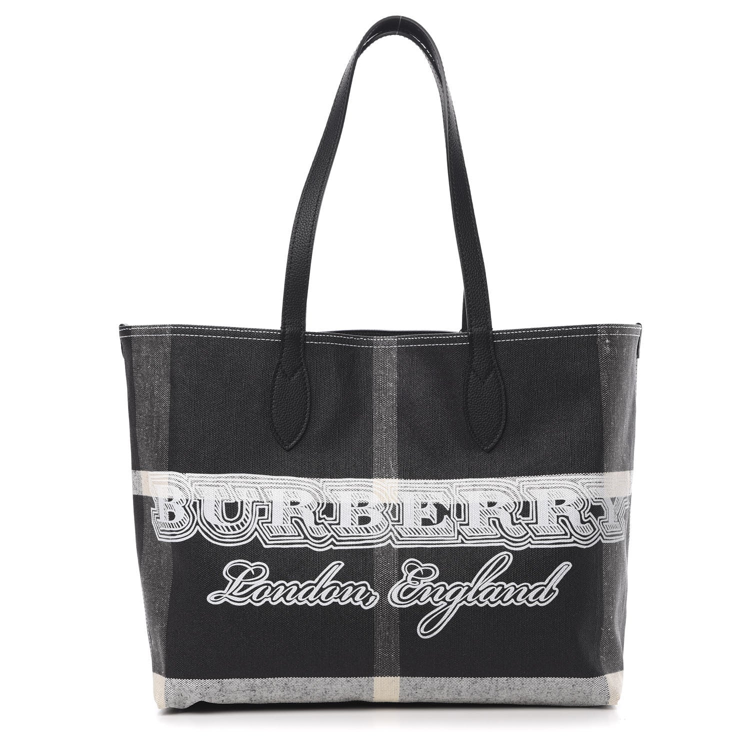 Burberry Coated Canvas Mega Check Medium Doodle Tote Black White 1 of 9