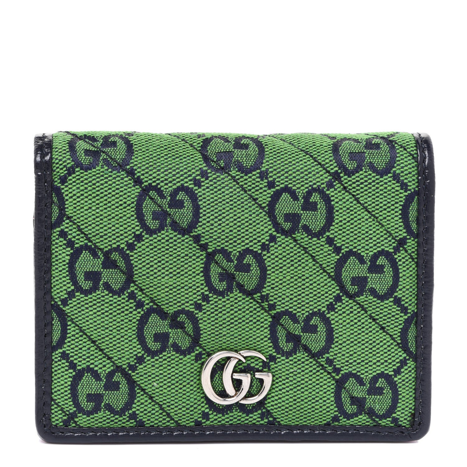 Gucci Monogram Multicolor Matelasse Diagonal GG Marmont Card Case Wallet Green Blue Yellow Candy Mousse 1 of 8